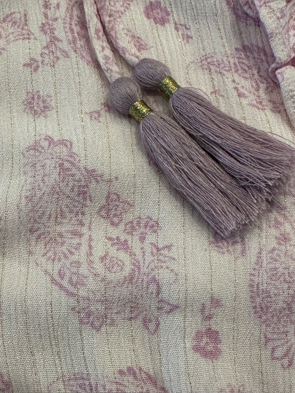 House of Harlow 1960 Boho Paisley Smocked Mini Dress S Lilac Puff Sleeve - Picture 9 of 14
